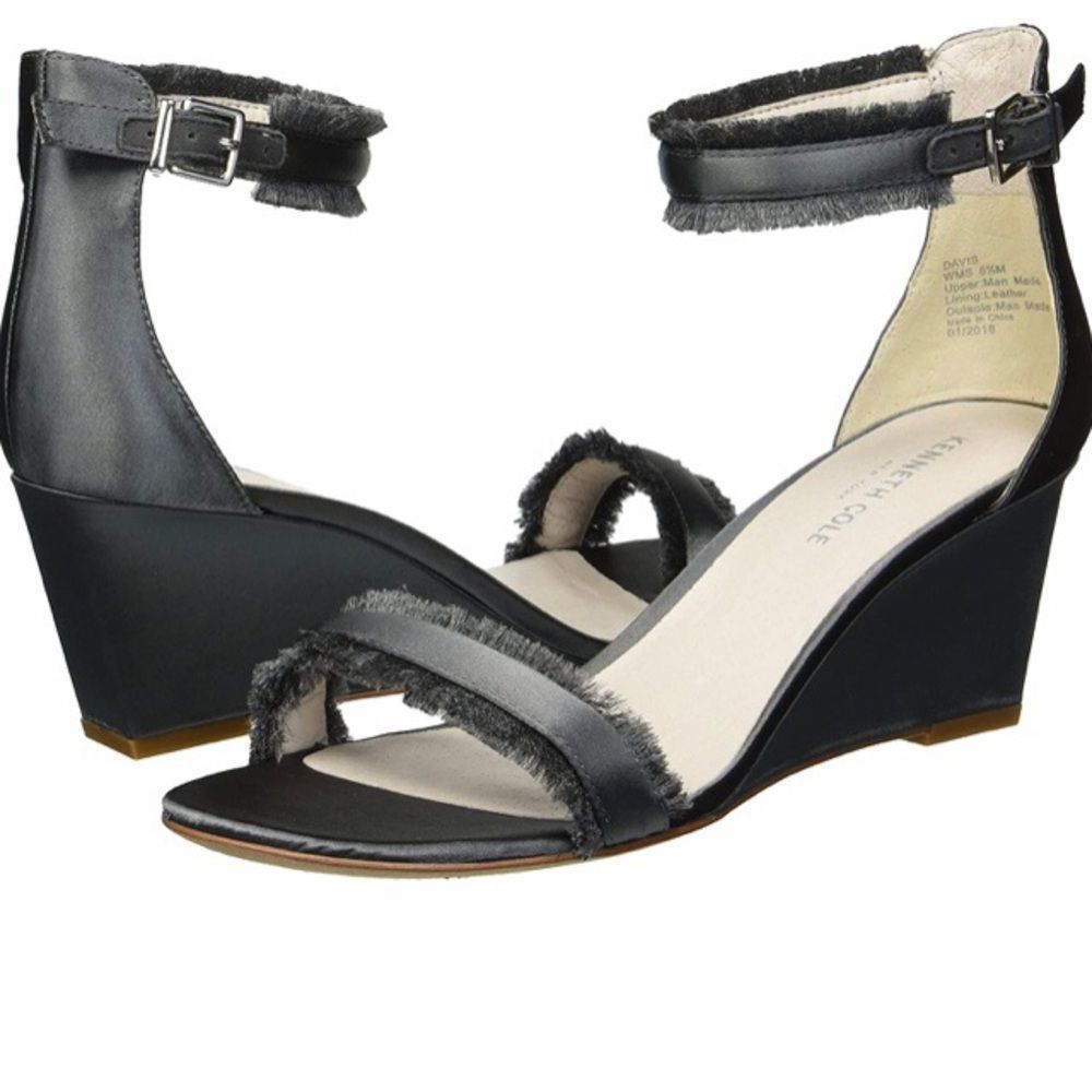 Kenneth Cole New York Davis Wedge Sandal with Ankle Strap-Dark Grey-Size 9M.